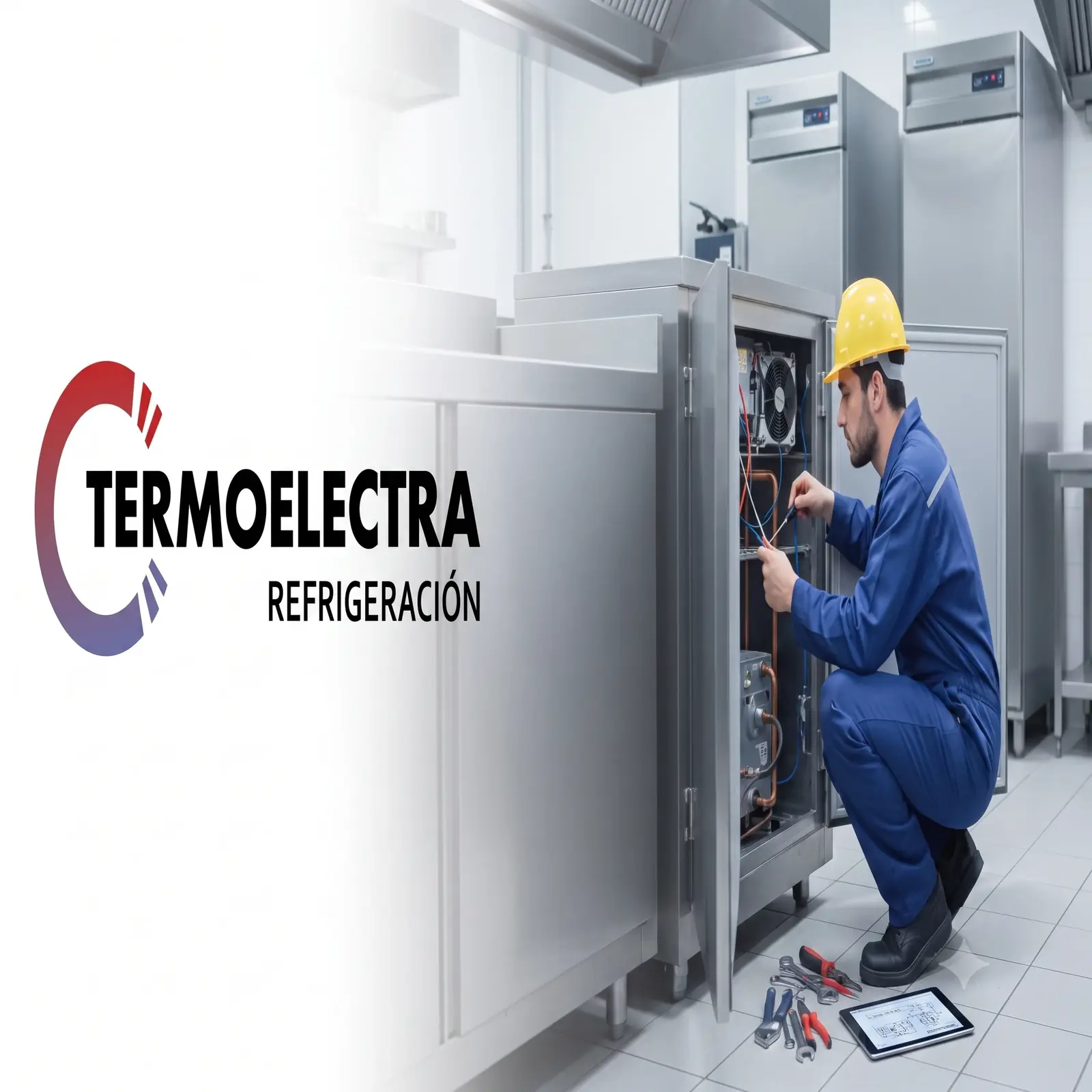 Técnico de Termoelectra interviniendo en un equipo de refrigeración de una nave